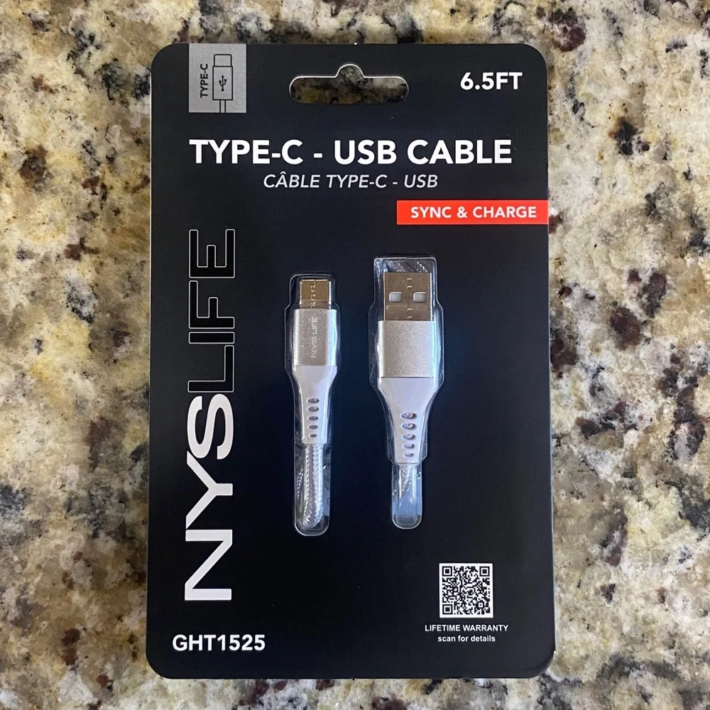 Black Type-C USB Cable 6.5FT